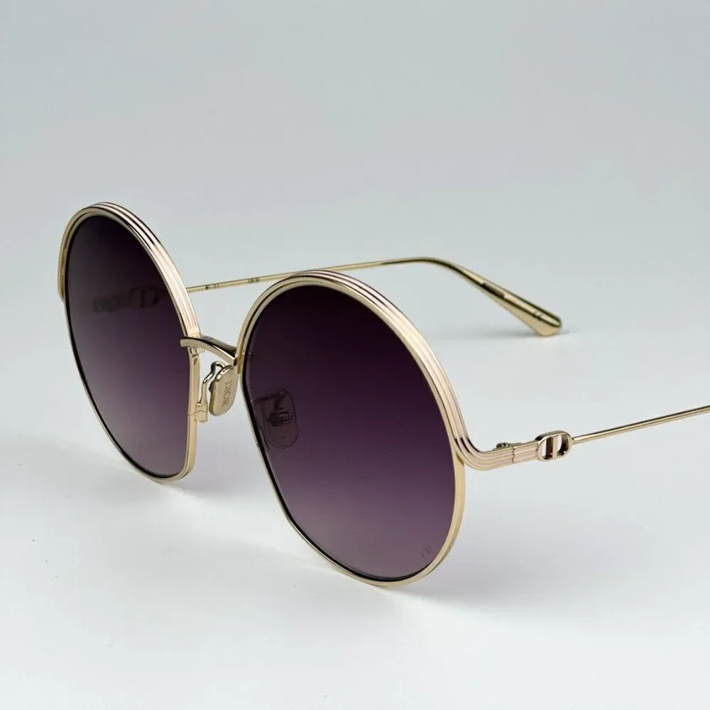 NEW Dior EVERDIOR R1U B0D1 Gold Gradient Bordeaux Unisex Metal Round Sunglasses